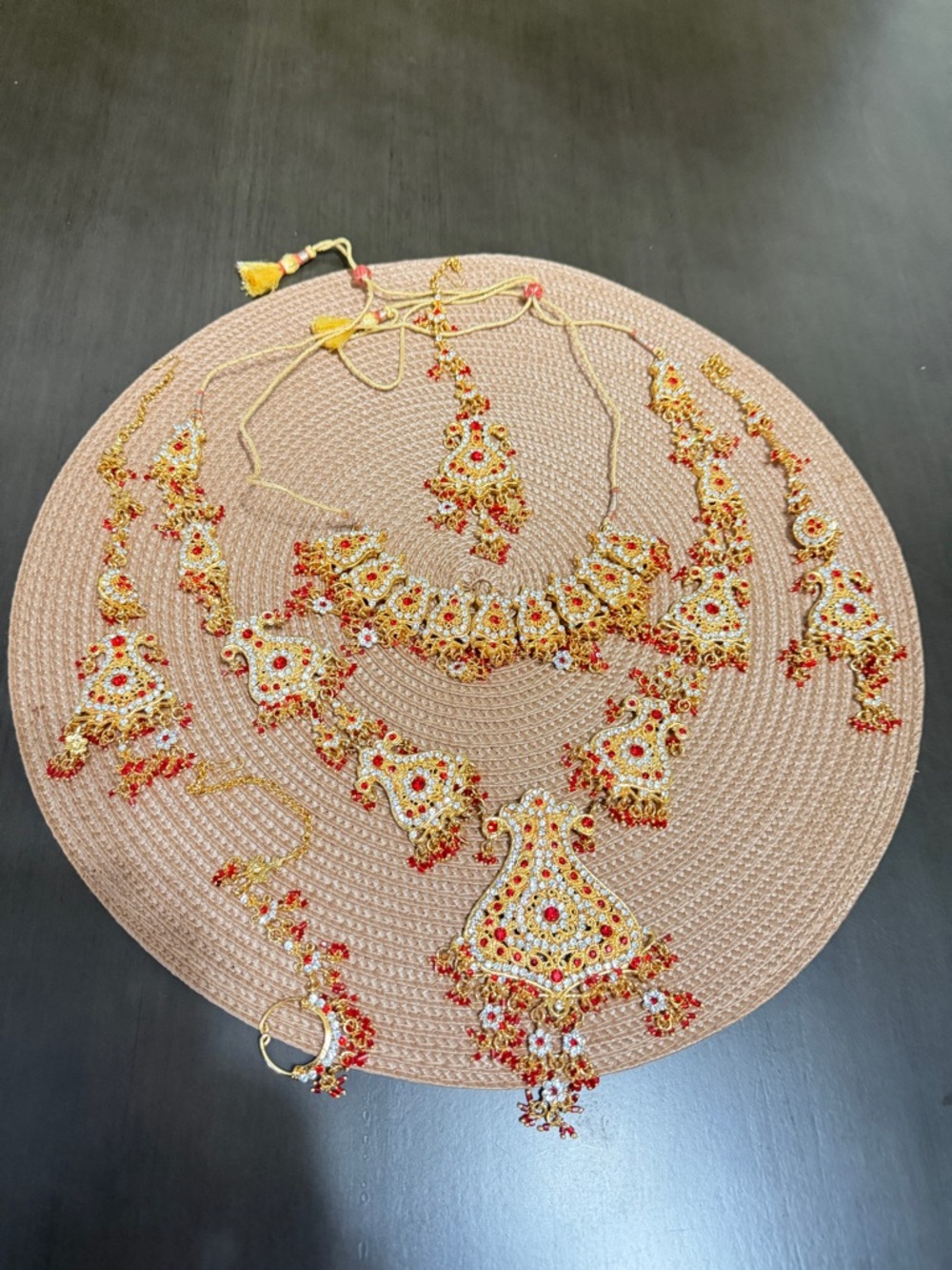 Traditional Gold-Tone Red & White Bridal Jewelry Set
